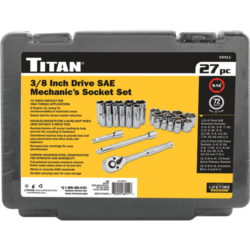 Picture of 27 Pc. 3/8" Drive Mechanics SAE Socket Set